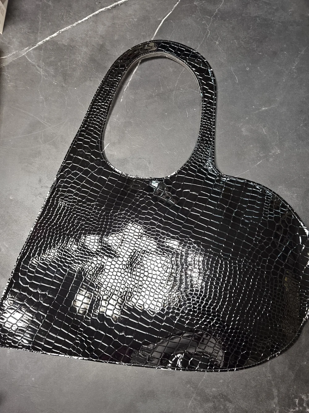 Black Croc-Embossed Patent Tote Bag NEW